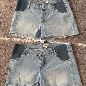 Motherhood Maternity Light Blue Denim Shorts with Dark Blue Stretch Panels